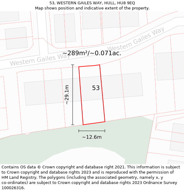 53, WESTERN GAILES WAY, HULL, HU8 9EQ: Plot and title map