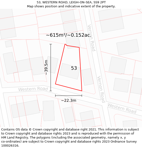 53, WESTERN ROAD, LEIGH-ON-SEA, SS9 2PT: Plot and title map