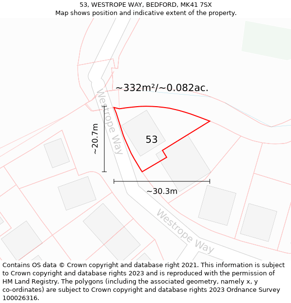 53, WESTROPE WAY, BEDFORD, MK41 7SX: Plot and title map