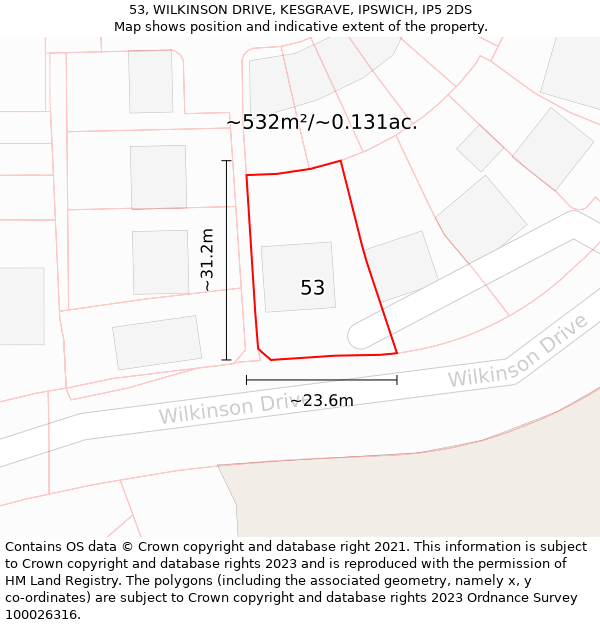 53, WILKINSON DRIVE, KESGRAVE, IPSWICH, IP5 2DS: Plot and title map