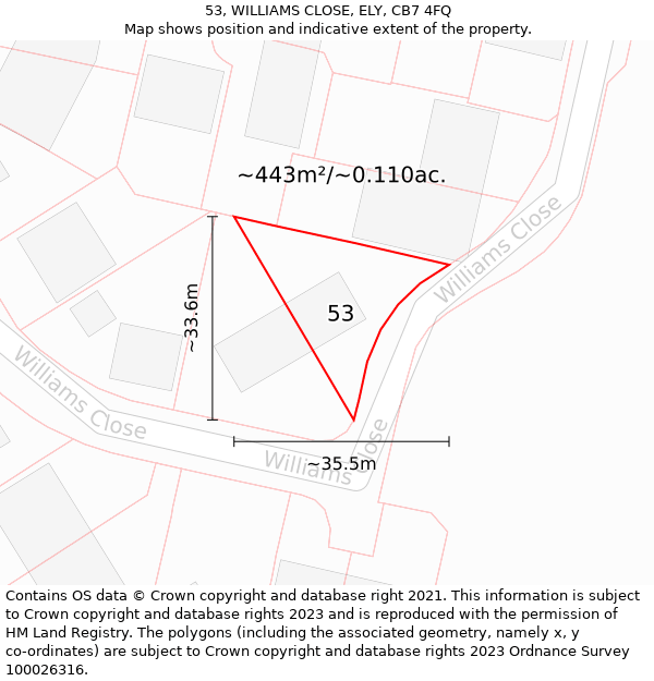 53, WILLIAMS CLOSE, ELY, CB7 4FQ: Plot and title map