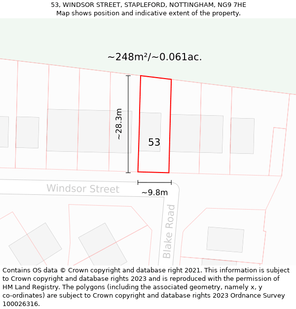 53, WINDSOR STREET, STAPLEFORD, NOTTINGHAM, NG9 7HE: Plot and title map