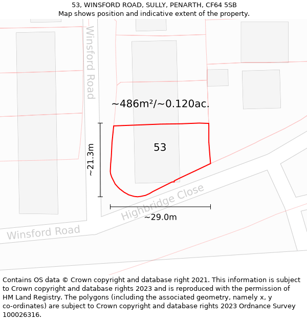 53, WINSFORD ROAD, SULLY, PENARTH, CF64 5SB: Plot and title map