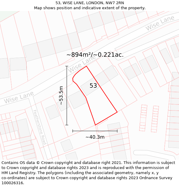 53, WISE LANE, LONDON, NW7 2RN: Plot and title map
