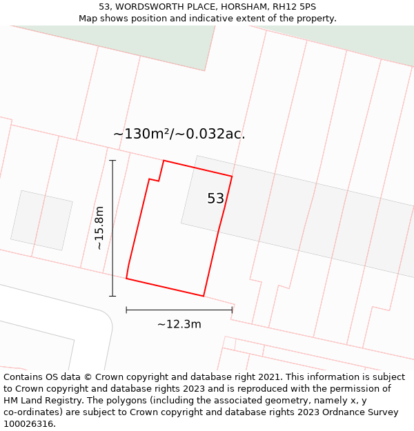 53, WORDSWORTH PLACE, HORSHAM, RH12 5PS: Plot and title map