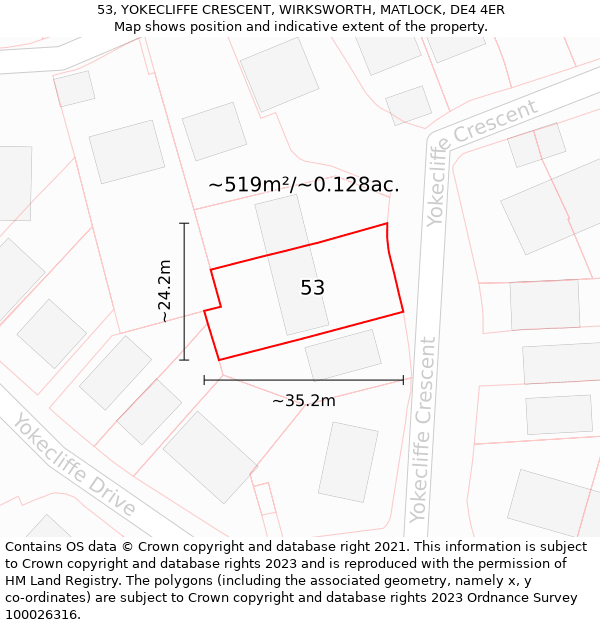 53, YOKECLIFFE CRESCENT, WIRKSWORTH, MATLOCK, DE4 4ER: Plot and title map