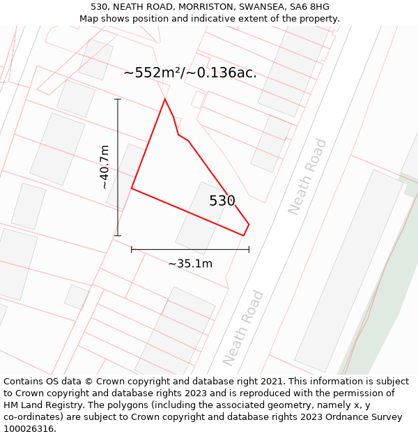 530, NEATH ROAD, MORRISTON, SWANSEA, SA6 8HG: Plot and title map