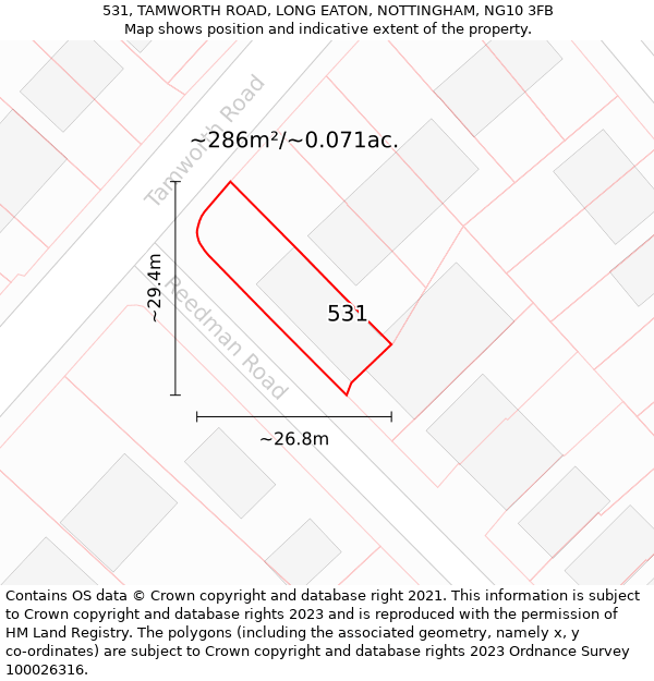 531, TAMWORTH ROAD, LONG EATON, NOTTINGHAM, NG10 3FB: Plot and title map