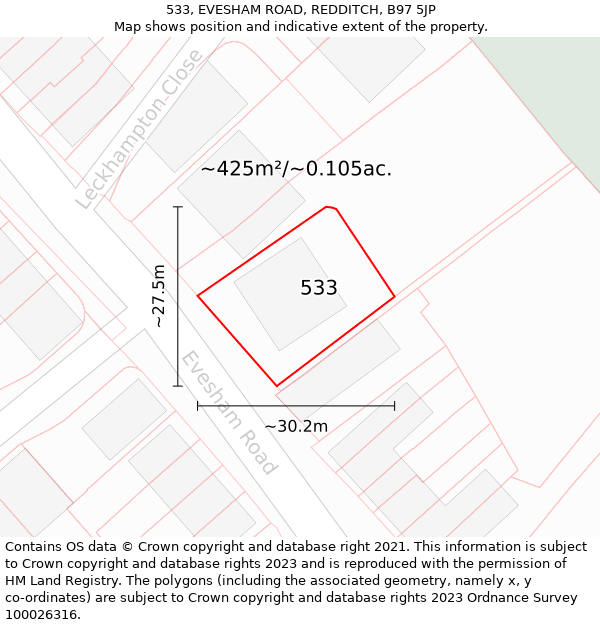 533, EVESHAM ROAD, REDDITCH, B97 5JP: Plot and title map