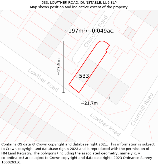 533, LOWTHER ROAD, DUNSTABLE, LU6 3LP: Plot and title map