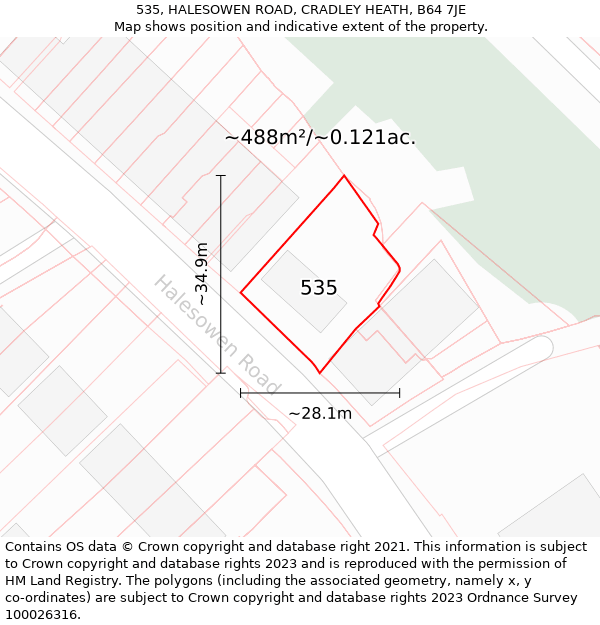 535, HALESOWEN ROAD, CRADLEY HEATH, B64 7JE: Plot and title map