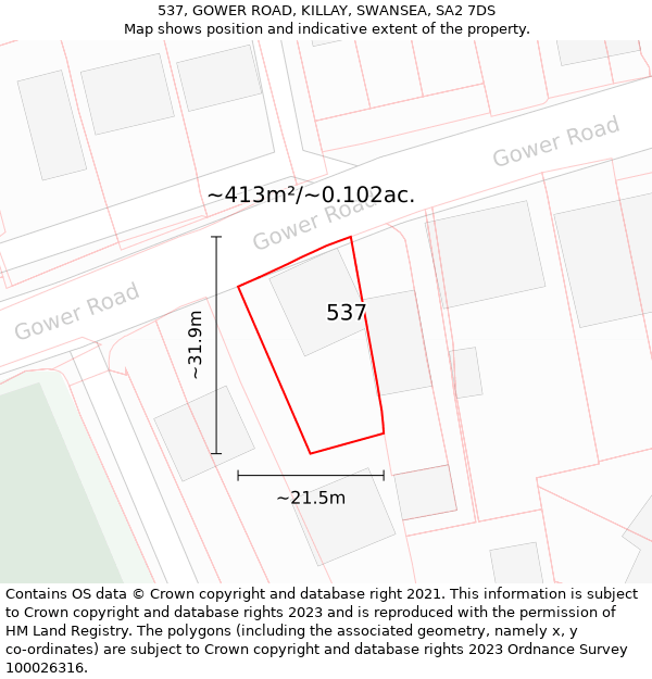 537, GOWER ROAD, KILLAY, SWANSEA, SA2 7DS: Plot and title map