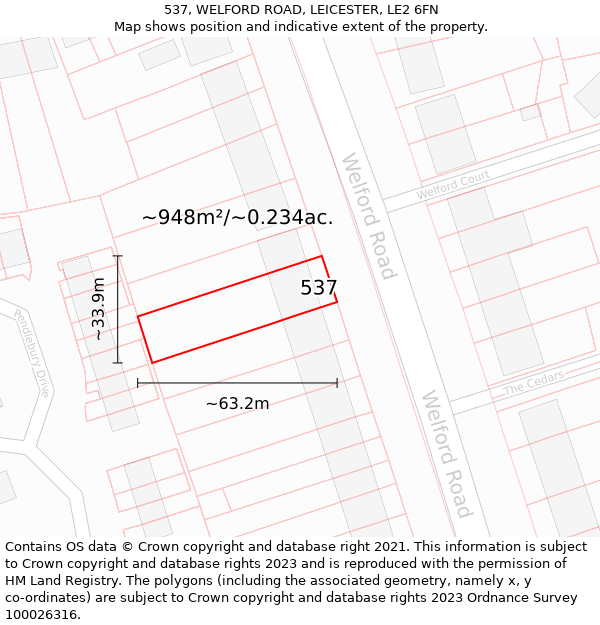 537, WELFORD ROAD, LEICESTER, LE2 6FN: Plot and title map