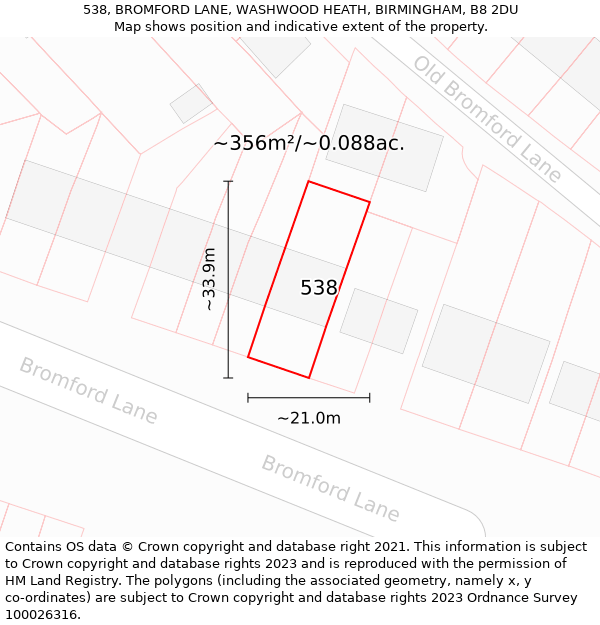 538, BROMFORD LANE, WASHWOOD HEATH, BIRMINGHAM, B8 2DU: Plot and title map