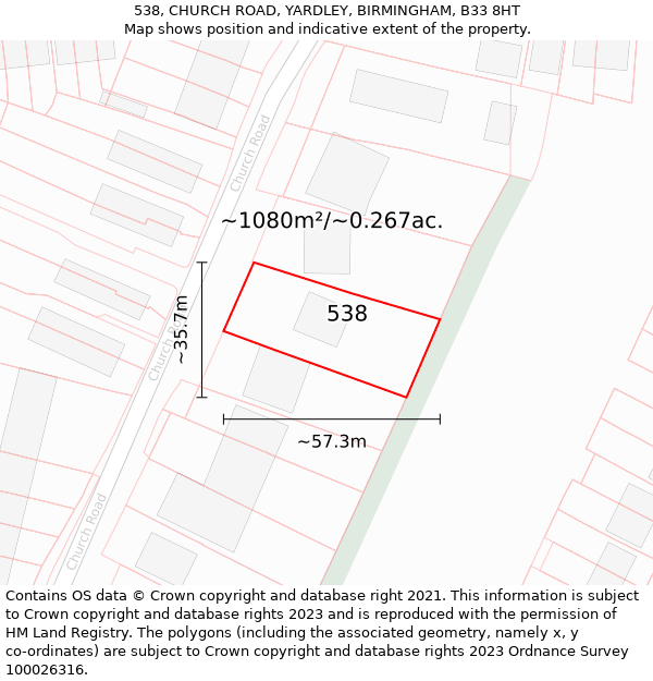 538, CHURCH ROAD, YARDLEY, BIRMINGHAM, B33 8HT: Plot and title map