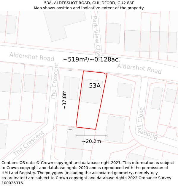 53A, ALDERSHOT ROAD, GUILDFORD, GU2 8AE: Plot and title map