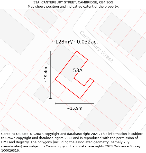 53A, CANTERBURY STREET, CAMBRIDGE, CB4 3QG: Plot and title map