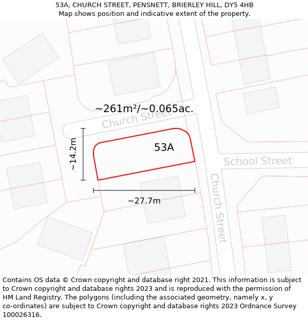 53A, CHURCH STREET, PENSNETT, BRIERLEY HILL, DY5 4HB: Plot and title map