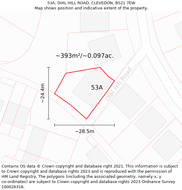 53A, DIAL HILL ROAD, CLEVEDON, BS21 7EW: Plot and title map