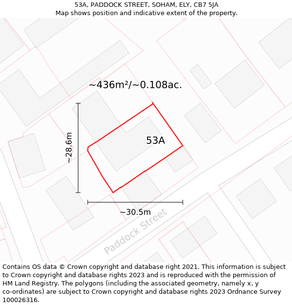 53A, PADDOCK STREET, SOHAM, ELY, CB7 5JA: Plot and title map