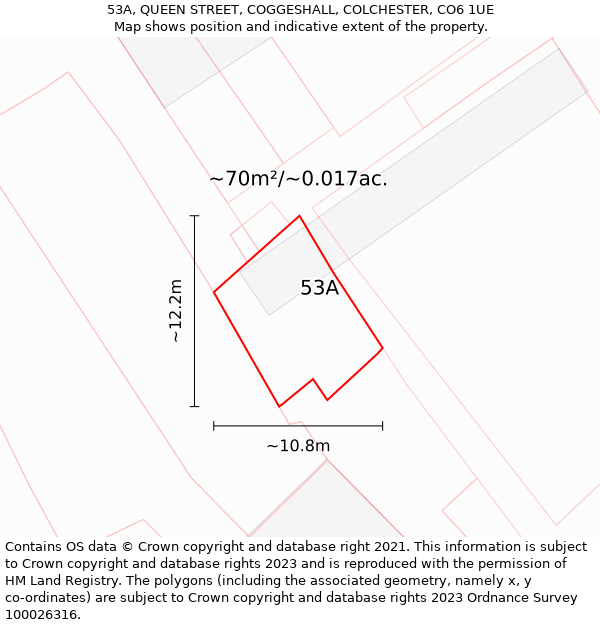 53A, QUEEN STREET, COGGESHALL, COLCHESTER, CO6 1UE: Plot and title map