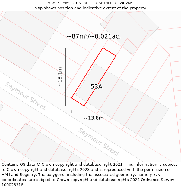 53A, SEYMOUR STREET, CARDIFF, CF24 2NS: Plot and title map