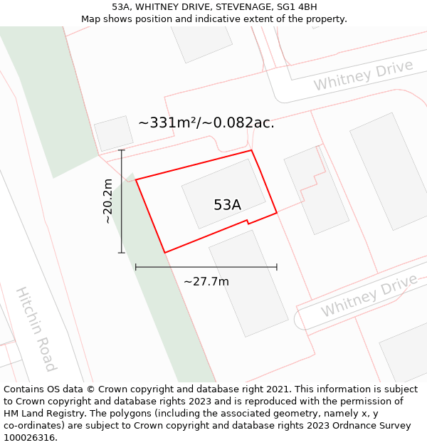 53A, WHITNEY DRIVE, STEVENAGE, SG1 4BH: Plot and title map