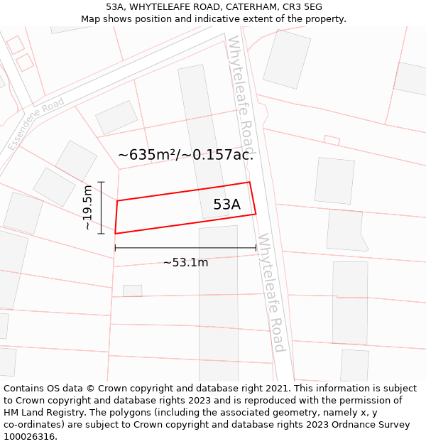 53A, WHYTELEAFE ROAD, CATERHAM, CR3 5EG: Plot and title map