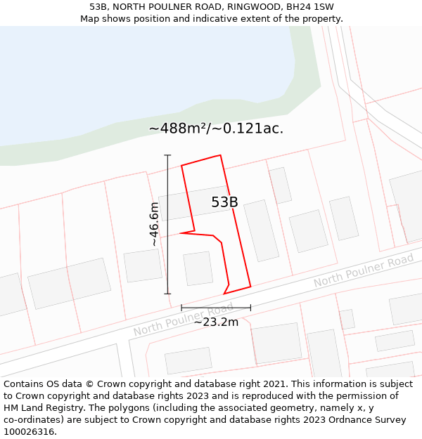 53B, NORTH POULNER ROAD, RINGWOOD, BH24 1SW: Plot and title map