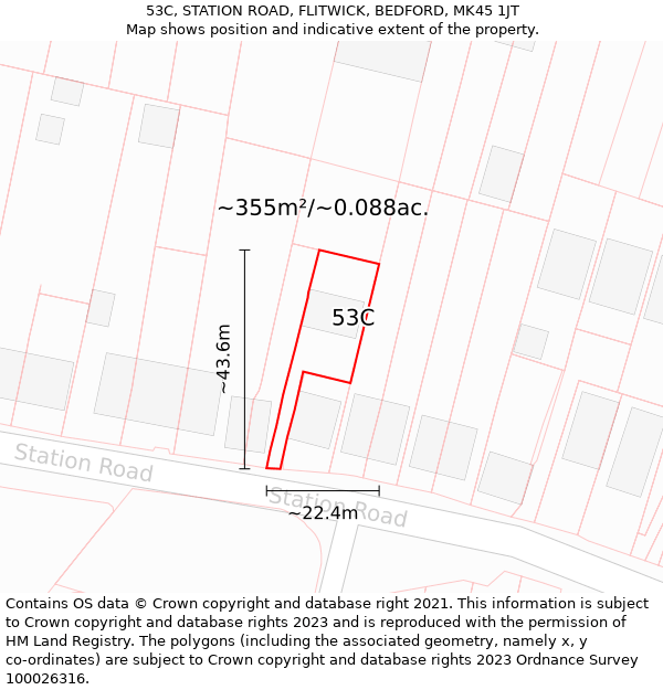 53C, STATION ROAD, FLITWICK, BEDFORD, MK45 1JT: Plot and title map