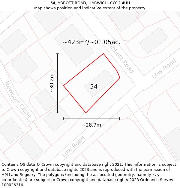 54, ABBOTT ROAD, HARWICH, CO12 4UU: Plot and title map