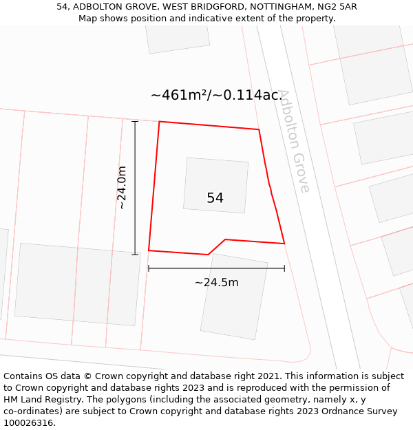 54, ADBOLTON GROVE, WEST BRIDGFORD, NOTTINGHAM, NG2 5AR: Plot and title map