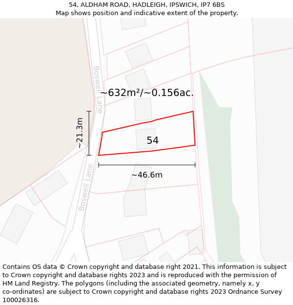 54, ALDHAM ROAD, HADLEIGH, IPSWICH, IP7 6BS: Plot and title map