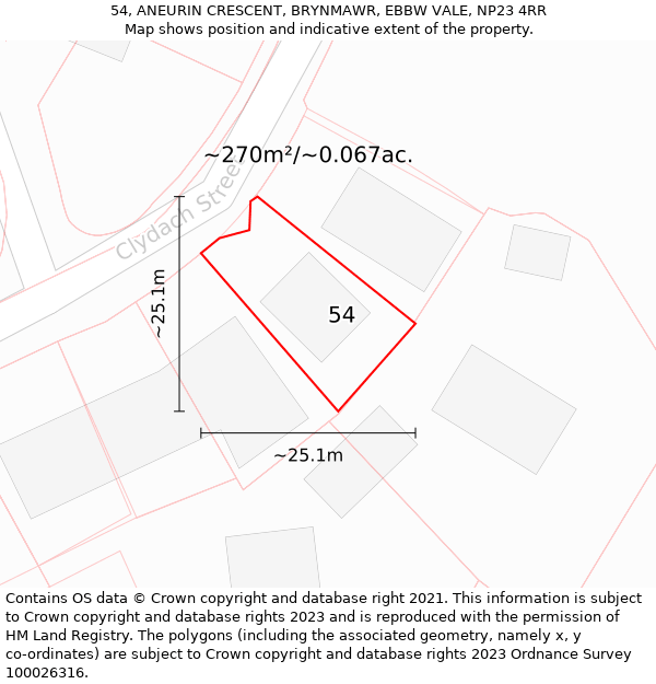 54, ANEURIN CRESCENT, BRYNMAWR, EBBW VALE, NP23 4RR: Plot and title map