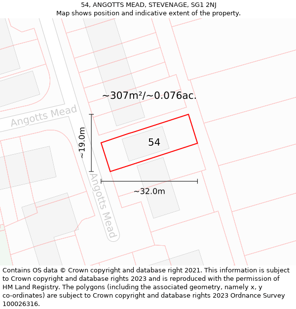 54, ANGOTTS MEAD, STEVENAGE, SG1 2NJ: Plot and title map