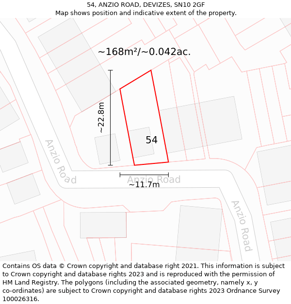 54, ANZIO ROAD, DEVIZES, SN10 2GF: Plot and title map