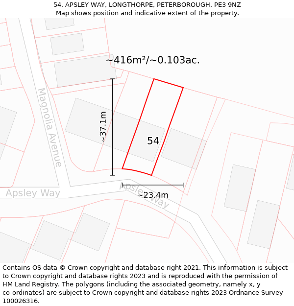 54, APSLEY WAY, LONGTHORPE, PETERBOROUGH, PE3 9NZ: Plot and title map