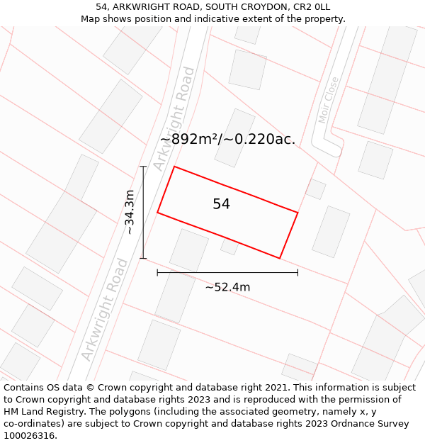 54, ARKWRIGHT ROAD, SOUTH CROYDON, CR2 0LL: Plot and title map