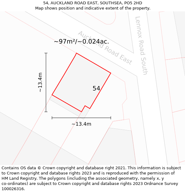 54, AUCKLAND ROAD EAST, SOUTHSEA, PO5 2HD: Plot and title map