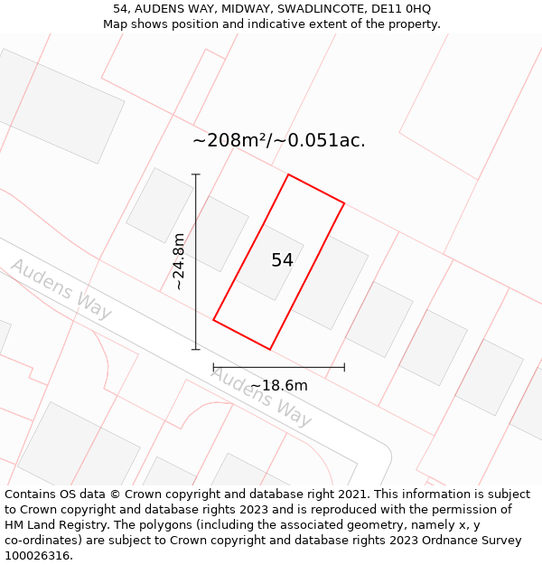 54, AUDENS WAY, MIDWAY, SWADLINCOTE, DE11 0HQ: Plot and title map