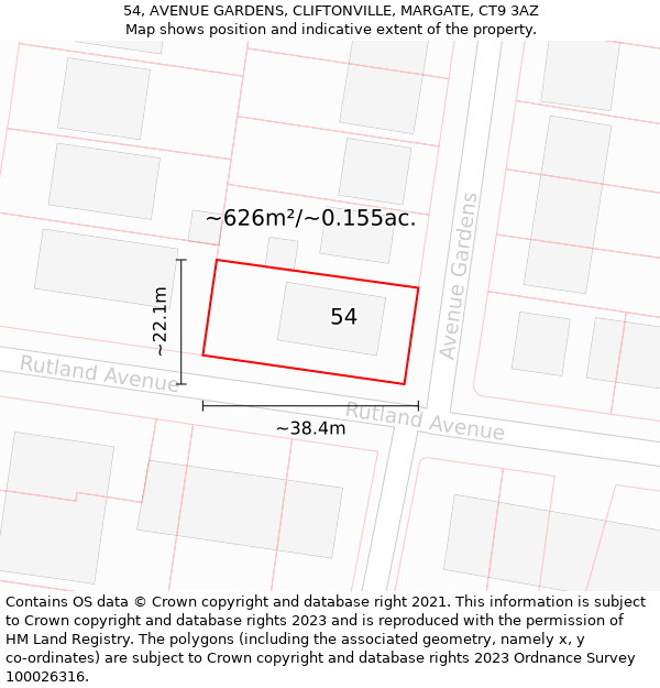 54, AVENUE GARDENS, CLIFTONVILLE, MARGATE, CT9 3AZ: Plot and title map