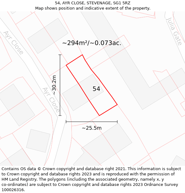 54, AYR CLOSE, STEVENAGE, SG1 5RZ: Plot and title map