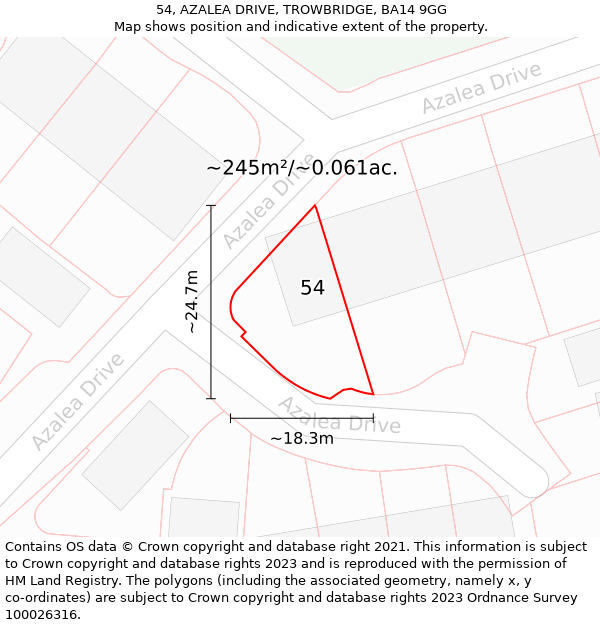 54, AZALEA DRIVE, TROWBRIDGE, BA14 9GG: Plot and title map