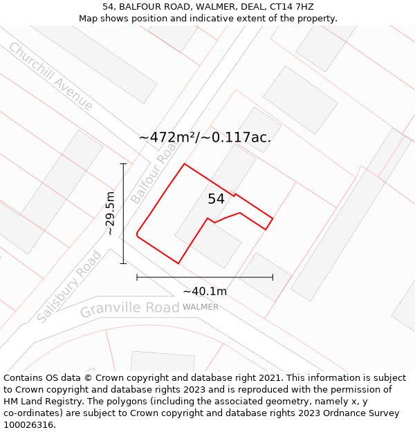 54, BALFOUR ROAD, WALMER, DEAL, CT14 7HZ: Plot and title map