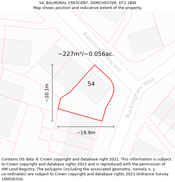 54, BALMORAL CRESCENT, DORCHESTER, DT1 2BW: Plot and title map