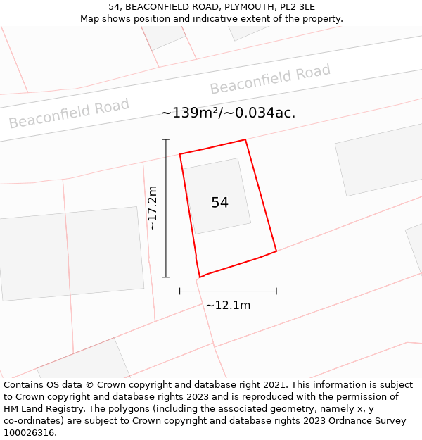 54, BEACONFIELD ROAD, PLYMOUTH, PL2 3LE: Plot and title map