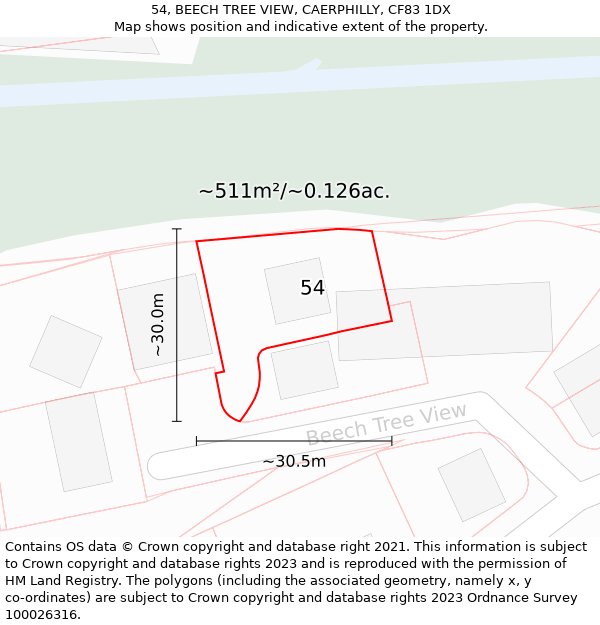 54, BEECH TREE VIEW, CAERPHILLY, CF83 1DX: Plot and title map