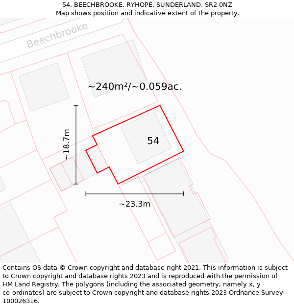 54, BEECHBROOKE, RYHOPE, SUNDERLAND, SR2 0NZ: Plot and title map