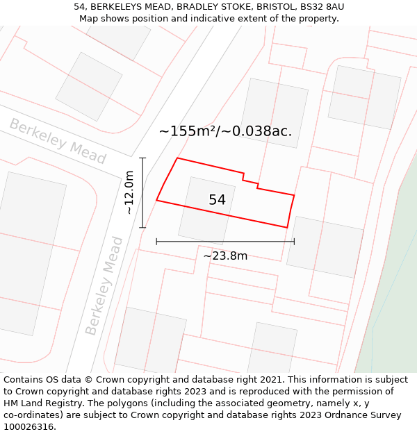 54, BERKELEYS MEAD, BRADLEY STOKE, BRISTOL, BS32 8AU: Plot and title map