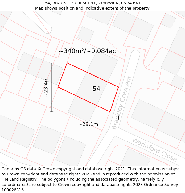 54, BRACKLEY CRESCENT, WARWICK, CV34 6XT: Plot and title map